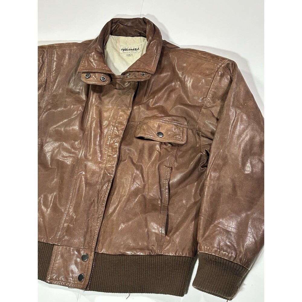 Vintage 80s Split End Ltd Leather Bomber Jacket Brown Men’s Size Small 1980s - Picture 6 of 16